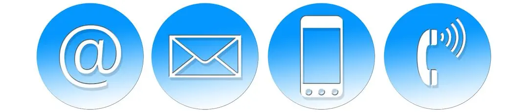 Nehmen Sie heute noch Kontakt auf und lassen sich kostenfrei beraten. @-Zeichen, Briefumschlag, Handy und Telefon als Symbole für den Kontakt zu unserer Detektei