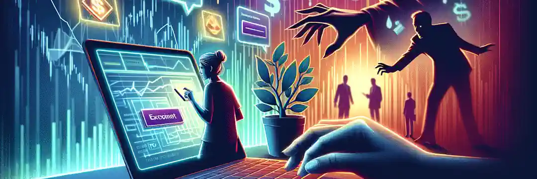 Eine grafische Darstellung einer typischen Online Trading Betrugsmasche, die die Schritte zeigt, die die Betrüger unternehmen.