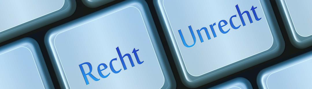 Unsere Detektive helfen Ihnen Unterschlagung aufzudecken Tasten mit den Wörtern recht und Unrecht als Sinnbild für Unterschlagung